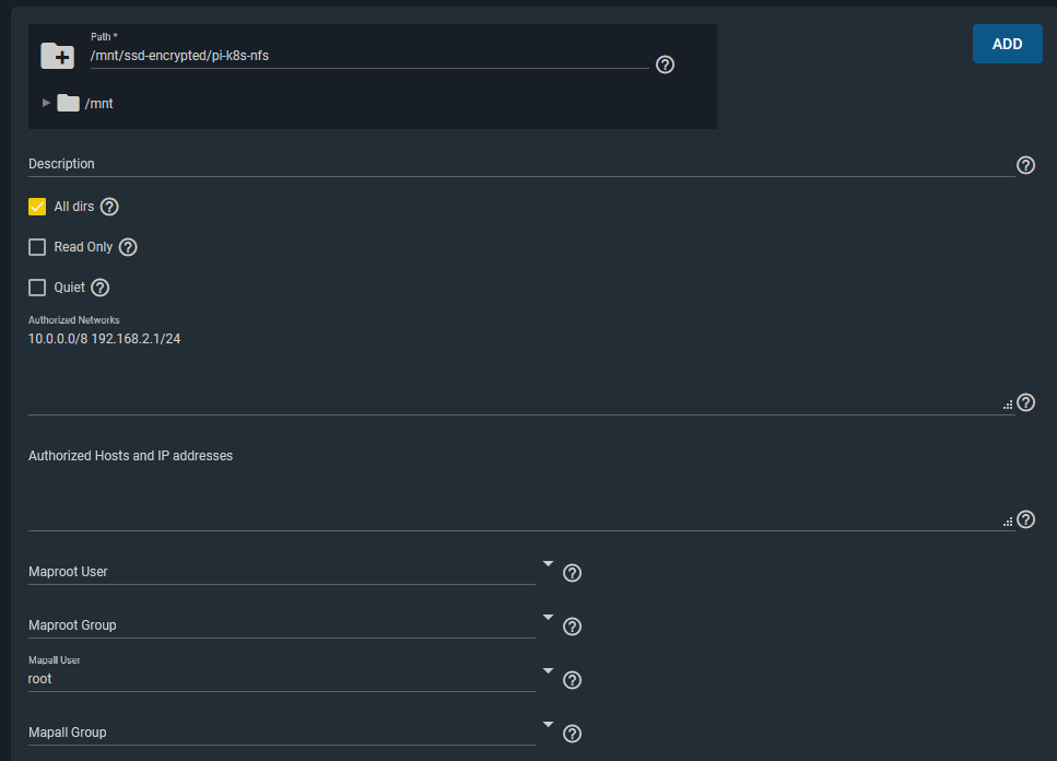 NFS shares for Kubernetes in FreeNAS