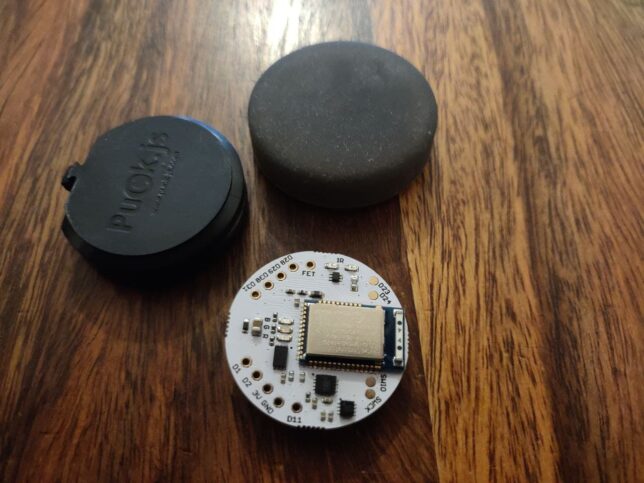 puck.js duplo build start - the puck.js out of it's case.