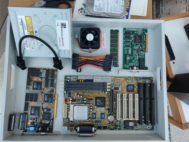 all the parts for the Retro PC build, including the 3dfx voodoo 2 card.